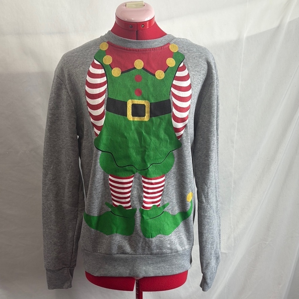 SM330 Festive Gray and Green Elf Sweatshirt